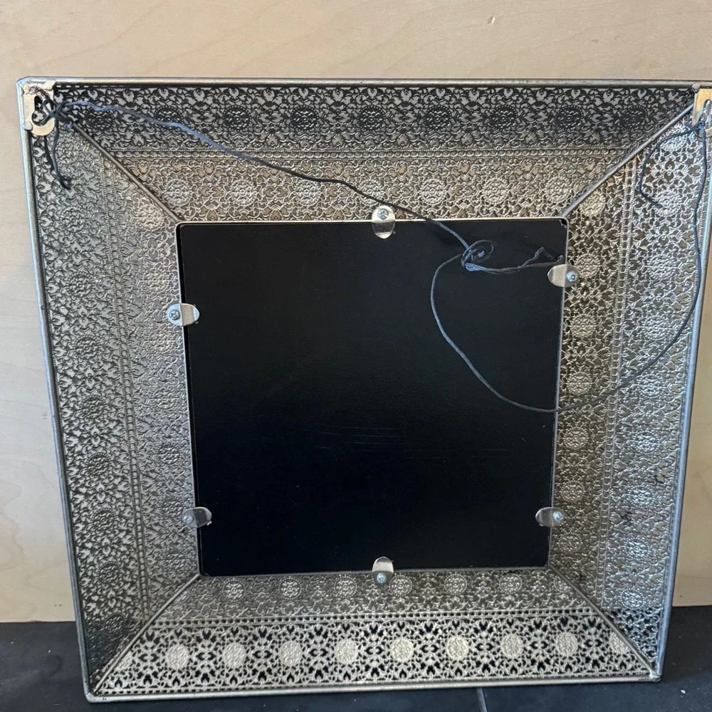 Black Filigree Metal Square Wall Mirror‎ Moroccan Boho Decorative 15.5 Inch